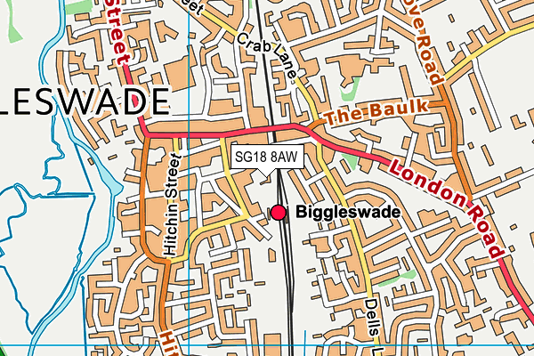 SG18 8AW map - OS VectorMap District (Ordnance Survey)