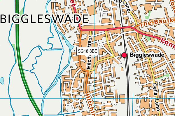 SG18 8BE map - OS VectorMap District (Ordnance Survey)