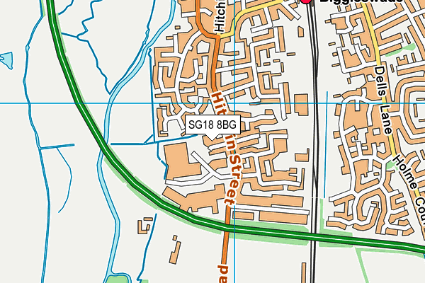 SG18 8BG map - OS VectorMap District (Ordnance Survey)