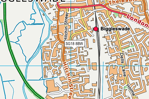 SG18 8BW map - OS VectorMap District (Ordnance Survey)