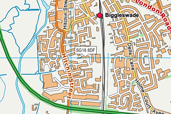 SG18 8DF map - OS VectorMap District (Ordnance Survey)