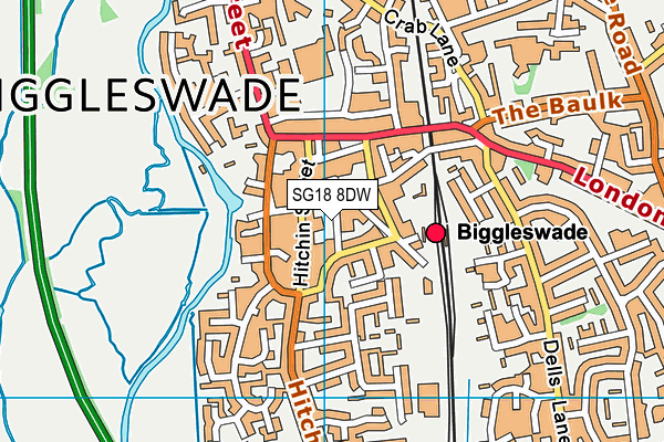 SG18 8DW map - OS VectorMap District (Ordnance Survey)