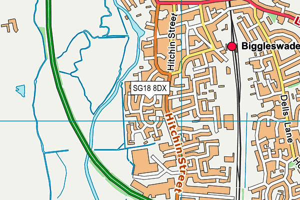 SG18 8DX map - OS VectorMap District (Ordnance Survey)