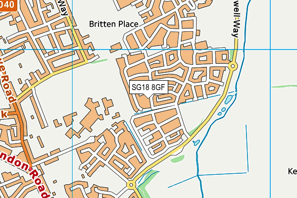 SG18 8GF map - OS VectorMap District (Ordnance Survey)