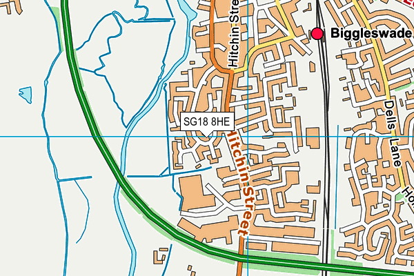 SG18 8HE map - OS VectorMap District (Ordnance Survey)