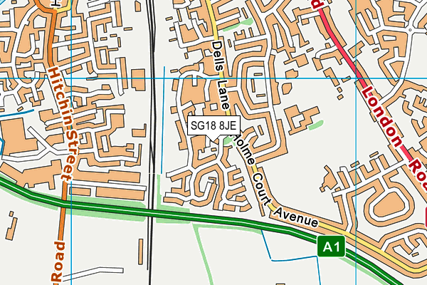 SG18 8JE map - OS VectorMap District (Ordnance Survey)