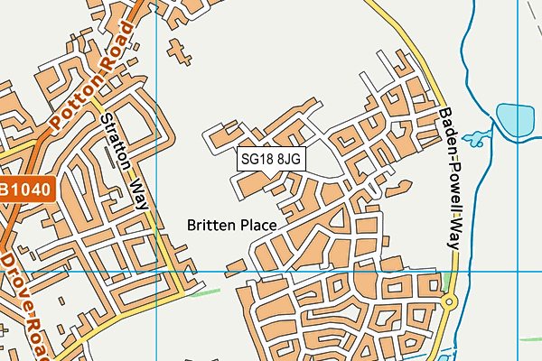 SG18 8JG map - OS VectorMap District (Ordnance Survey)