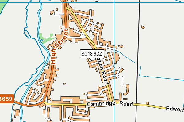 SG18 9DZ map - OS VectorMap District (Ordnance Survey)