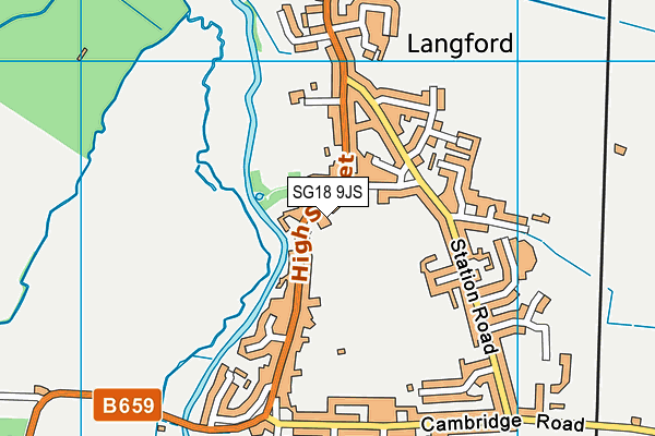 SG18 9JS map - OS VectorMap District (Ordnance Survey)