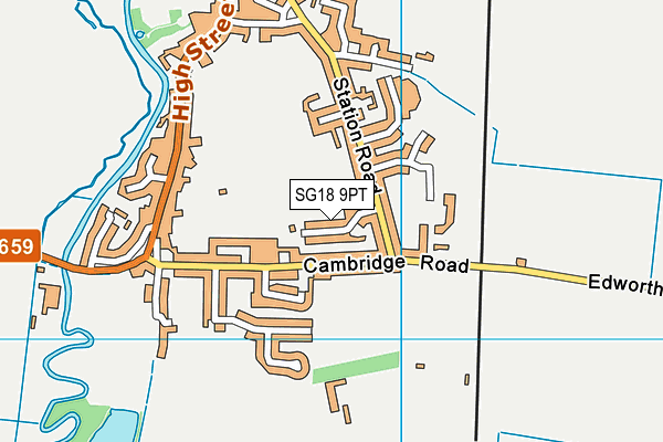 SG18 9PT map - OS VectorMap District (Ordnance Survey)