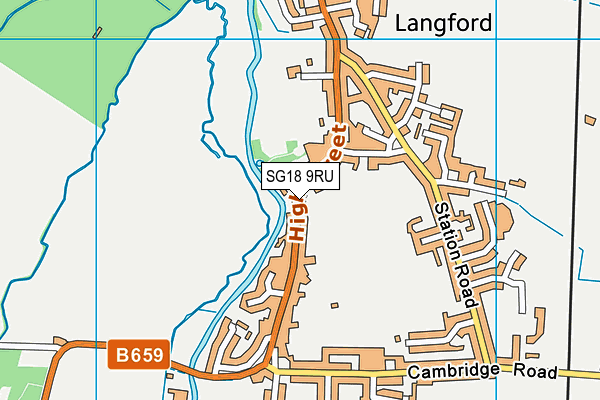 SG18 9RU map - OS VectorMap District (Ordnance Survey)