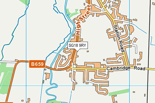 SG18 9RY map - OS VectorMap District (Ordnance Survey)