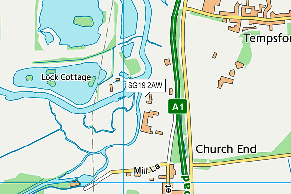 SG19 2AW map - OS VectorMap District (Ordnance Survey)