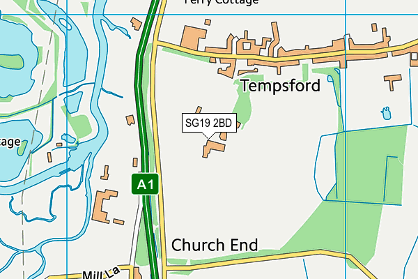 Tempsford Hall (Closed) map (SG19 2BD) - OS VectorMap District (Ordnance Survey)