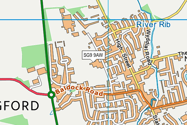 Edwinstree C Of E Middle School map (SG9 9AW) - OS VectorMap District (Ordnance Survey)