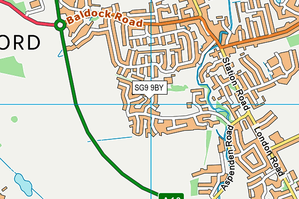 SG9 9BY map - OS VectorMap District (Ordnance Survey)