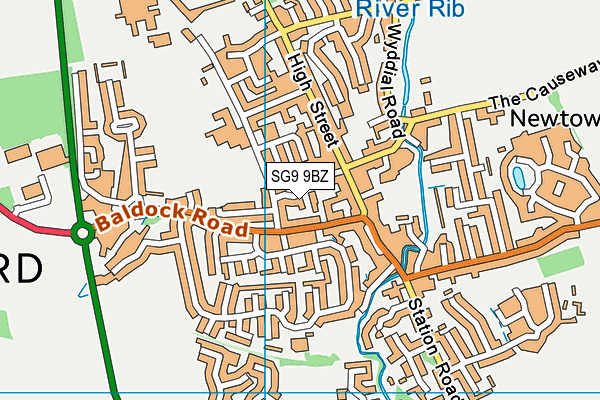 SG9 9BZ map - OS VectorMap District (Ordnance Survey)