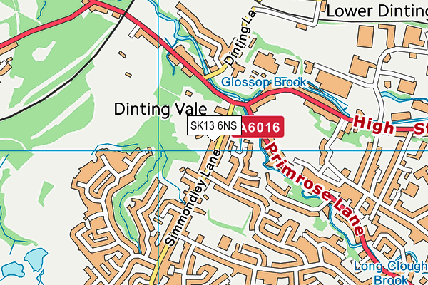 Dinting Cricket Club map (SK13 6NS) - OS VectorMap District (Ordnance Survey)