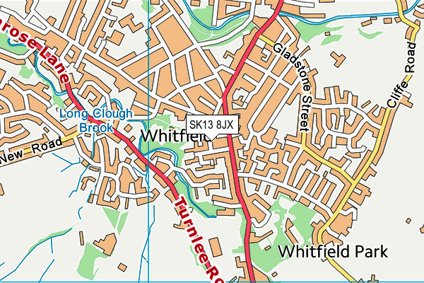 SK13 8JX map - OS VectorMap District (Ordnance Survey)