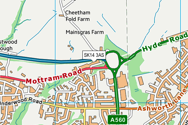 SK14 3AS map - OS VectorMap District (Ordnance Survey)