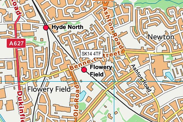 Bennett Street Playing Fields (Closed) map (SK14 4TF) - OS VectorMap District (Ordnance Survey)