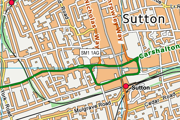 SM1 1AG map - OS VectorMap District (Ordnance Survey)