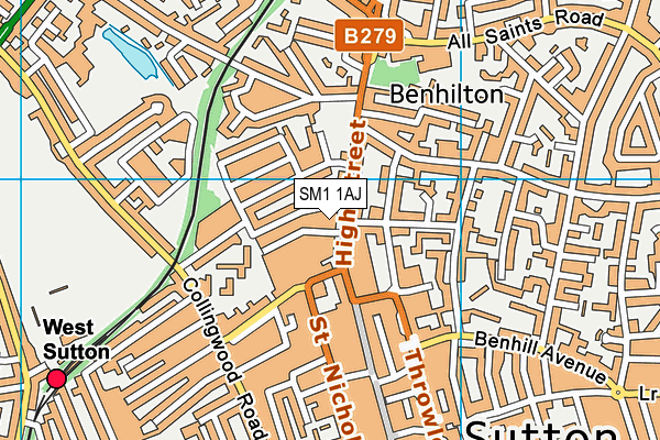 SM1 1AJ map - OS VectorMap District (Ordnance Survey)