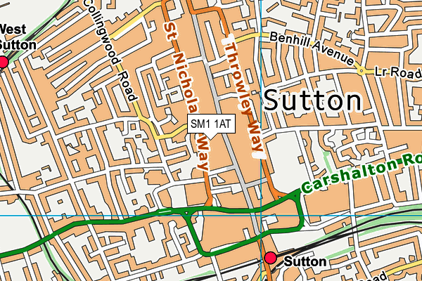 SM1 1AT map - OS VectorMap District (Ordnance Survey)