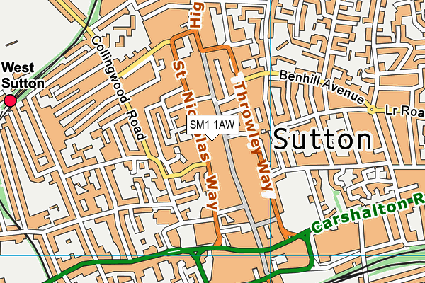 SM1 1AW map - OS VectorMap District (Ordnance Survey)