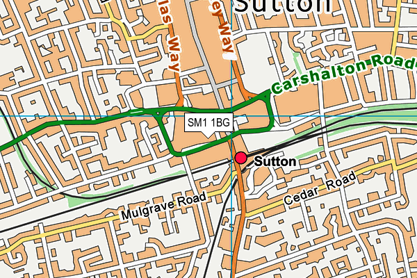 SM1 1BG map - OS VectorMap District (Ordnance Survey)