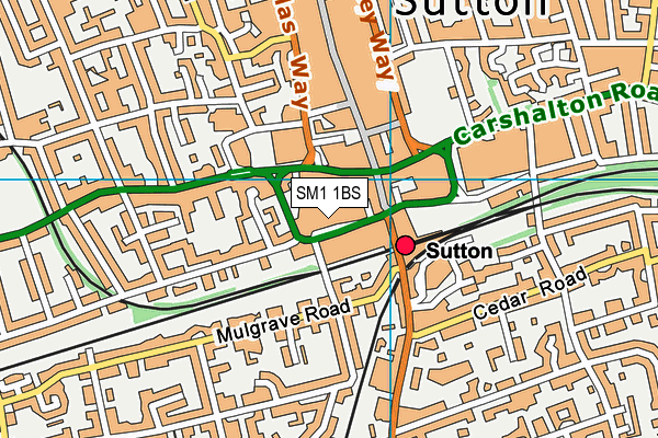 SM1 1BS map - OS VectorMap District (Ordnance Survey)