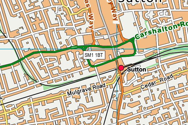 SM1 1BT map - OS VectorMap District (Ordnance Survey)