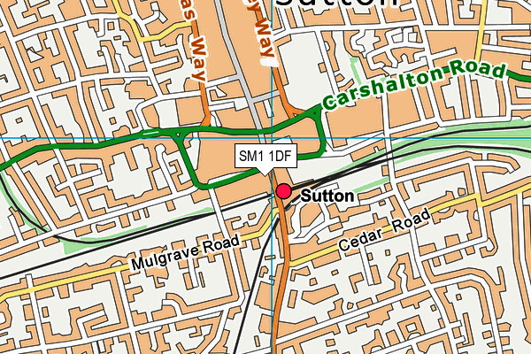 SM1 1DF map - OS VectorMap District (Ordnance Survey)