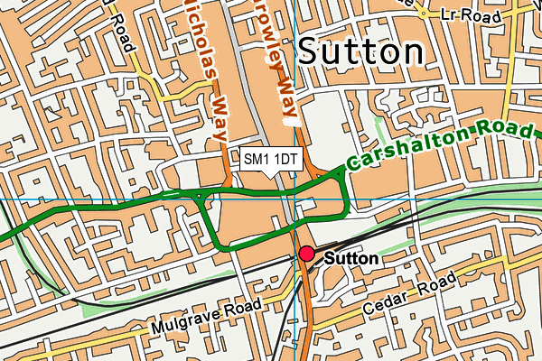 SM1 1DT map - OS VectorMap District (Ordnance Survey)