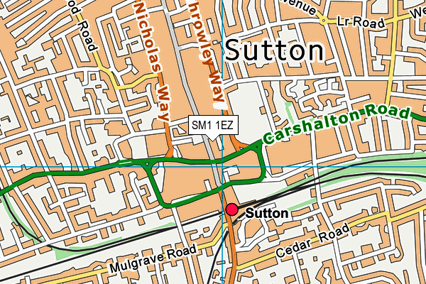 SM1 1EZ map - OS VectorMap District (Ordnance Survey)