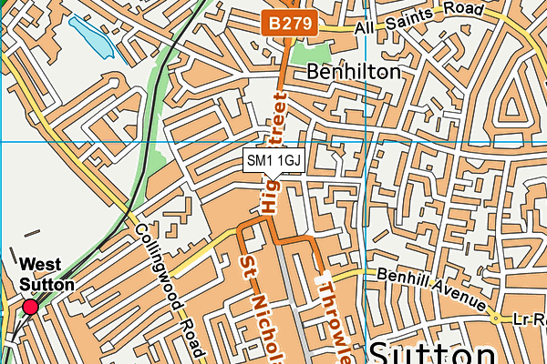 SM1 1GJ map - OS VectorMap District (Ordnance Survey)