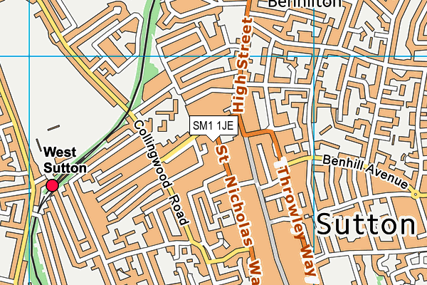 SM1 1JE map - OS VectorMap District (Ordnance Survey)