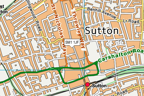 SM1 1JF map - OS VectorMap District (Ordnance Survey)