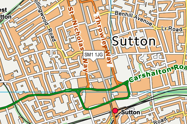 SM1 1JG map - OS VectorMap District (Ordnance Survey)