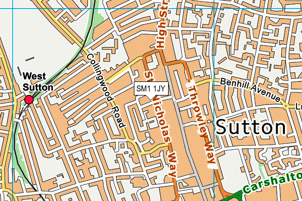 SM1 1JY map - OS VectorMap District (Ordnance Survey)