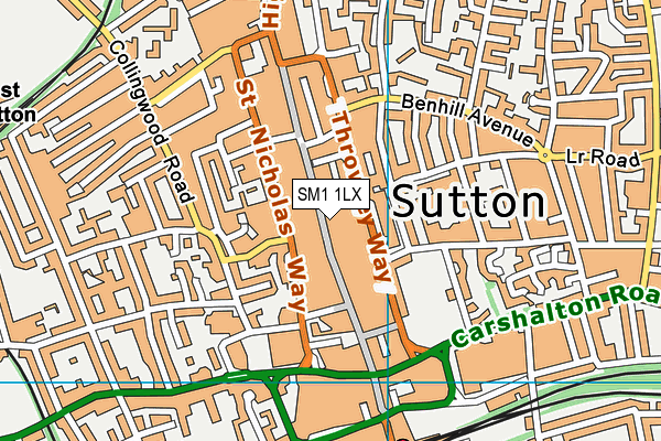 SM1 1LX map - OS VectorMap District (Ordnance Survey)