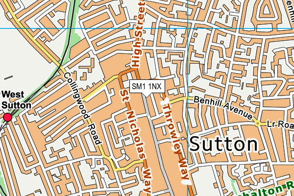 SM1 1NX map - OS VectorMap District (Ordnance Survey)