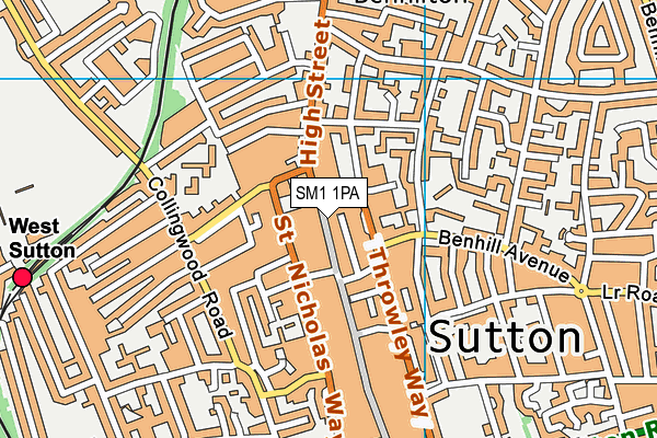 SM1 1PA map - OS VectorMap District (Ordnance Survey)