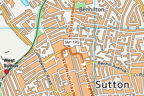 SM1 1PG map - OS VectorMap District (Ordnance Survey)