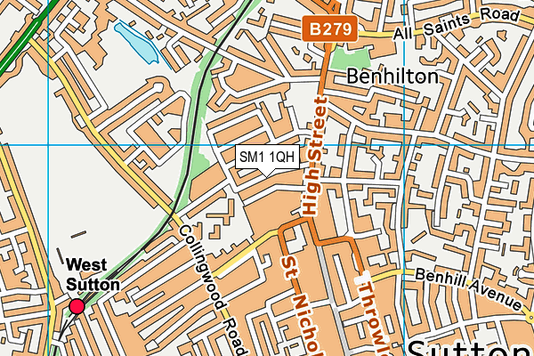 SM1 1QH map - OS VectorMap District (Ordnance Survey)