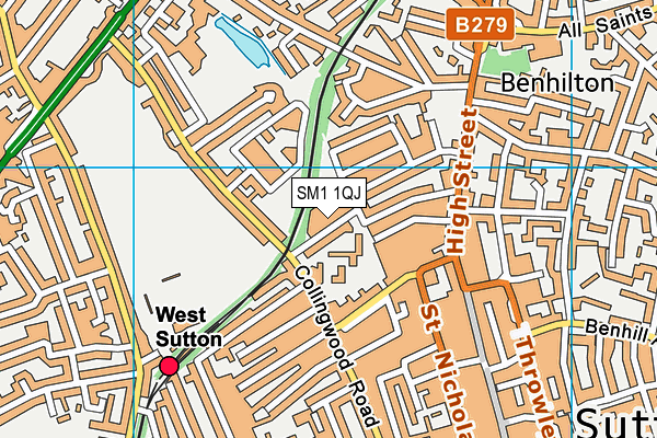 SM1 1QJ map - OS VectorMap District (Ordnance Survey)