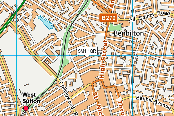 SM1 1QR map - OS VectorMap District (Ordnance Survey)