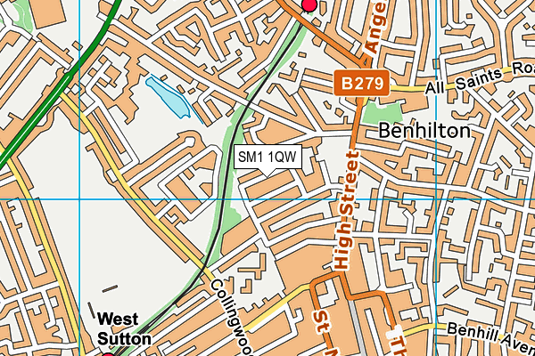 SM1 1QW map - OS VectorMap District (Ordnance Survey)