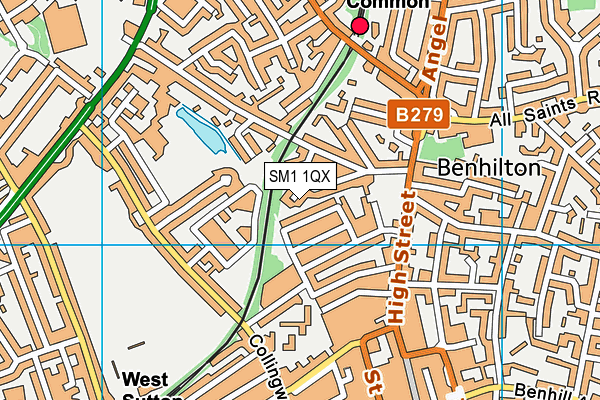 SM1 1QX map - OS VectorMap District (Ordnance Survey)