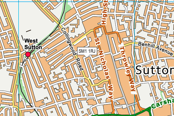 SM1 1RJ map - OS VectorMap District (Ordnance Survey)